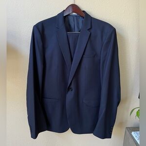 Zara Suit Jacket 46 and Slacks 36 Set Dark Blue Worn Once